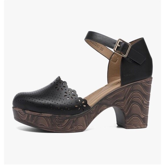 Altxic Women's Women Block chunky Heel sandals Ankle Strap Buckle Size 9 Black - Picture 5 of 12